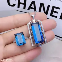 KJJEAXCMY бутик ювелирных изделий 925 с инкрустацией, из чистого серебра Природный Голубой топаз кулон кольцо женский набор поддержки обнаружения тонкой