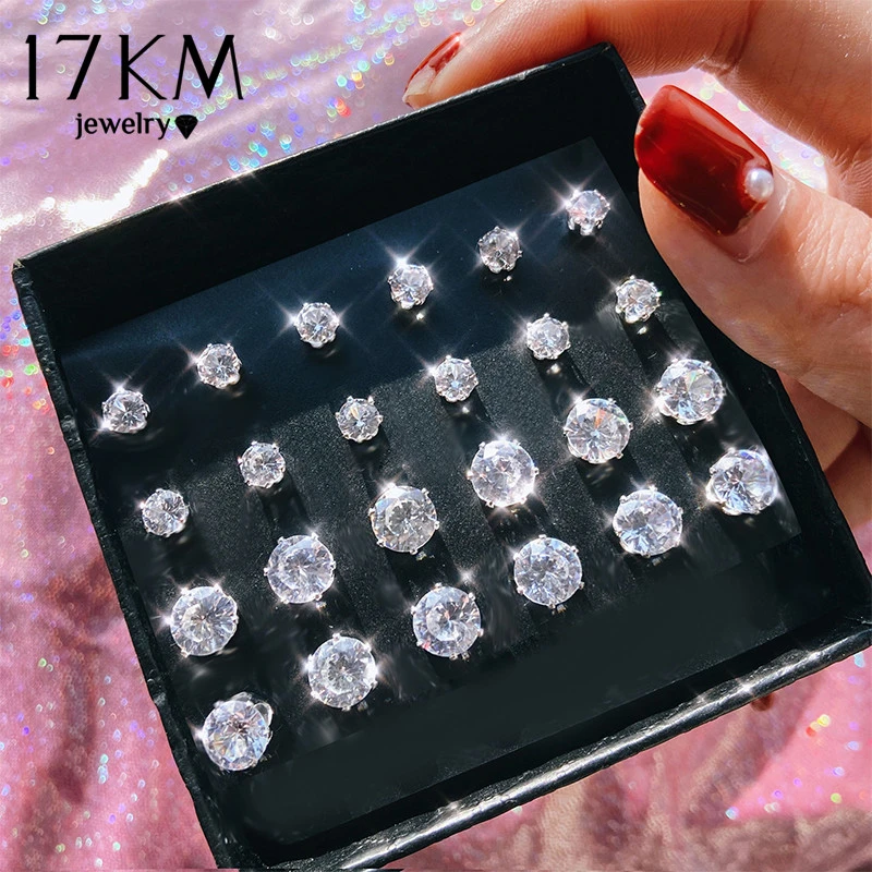 17km Vintage Cubic Zirconia Round Stud Earrings Set For Women Silver Color  Crystal Rhinestone Bow Earrings Brinco Jewelry - Stud Earrings - AliExpress