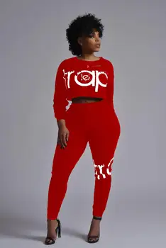 

Spring Autumn Printed Sportswear 2 Piece Matching Sets Women O-Neck Full Sleeve Crop Top and High Waist Long Trousers Outfits