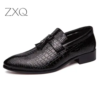

British Style Men's Leather Crocodile Pattern Loafers Shoes Classic Business Shoes Fashion Handmade Dress Flats Shoes Oxfords