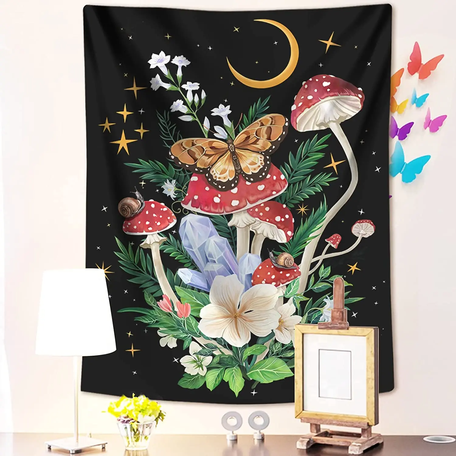 Mushroom Moon Star Tapestry Bohemian Wall Hanging for Bedroom Decor tapestry decorations