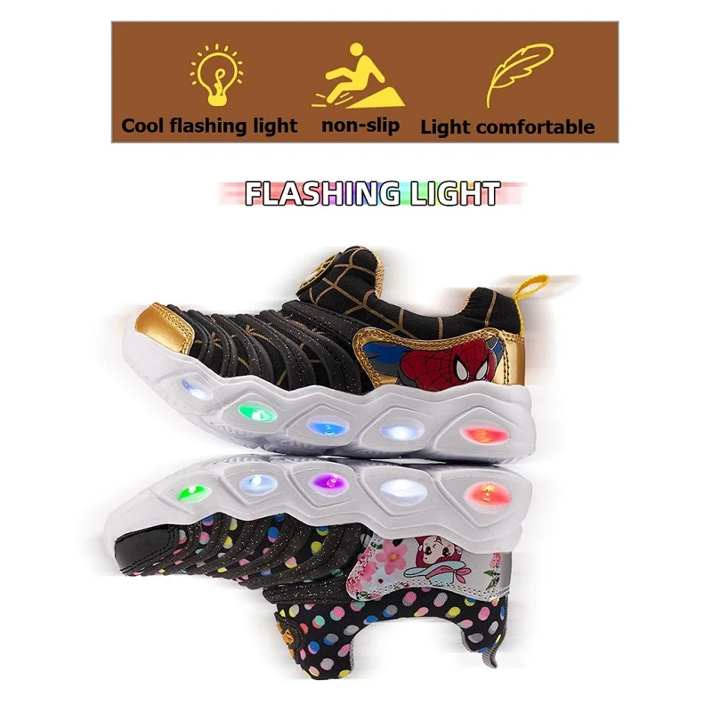 Детская спортивная обувь; Новинка года; кроссовки для девочек; детская обувь для мальчиков с рисунком гусеницы; обувь для малышей; кроссовки с светильник для мальчиков и девочек