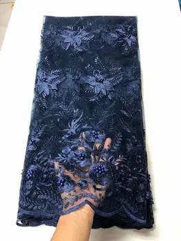 

Navy blue African Lace Fabric High Quality French Tulle Lace Fabric 2020 Nigerian Beaded Laces Embroidery Net Fabric For Dress