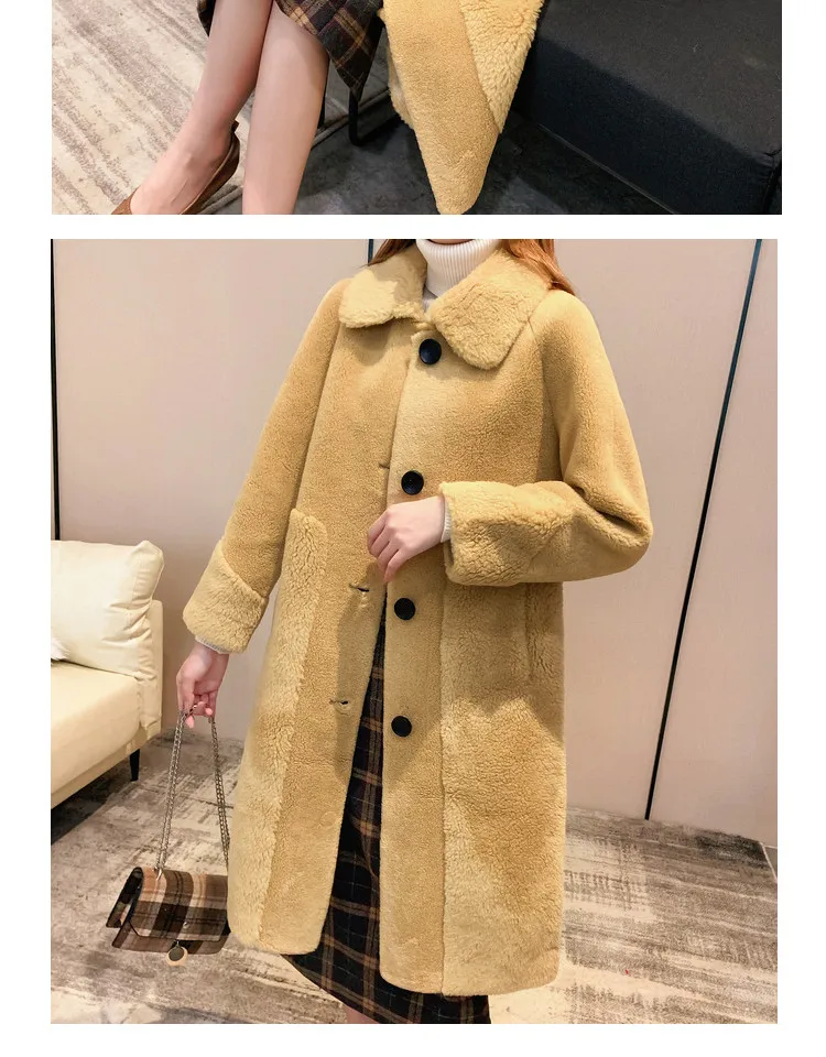 Женское пальто из овечьей шерсти, новинка, стильная женская куртка, длинные зимние теплые меховые пальто, кашемировое пальто, casaco feminino