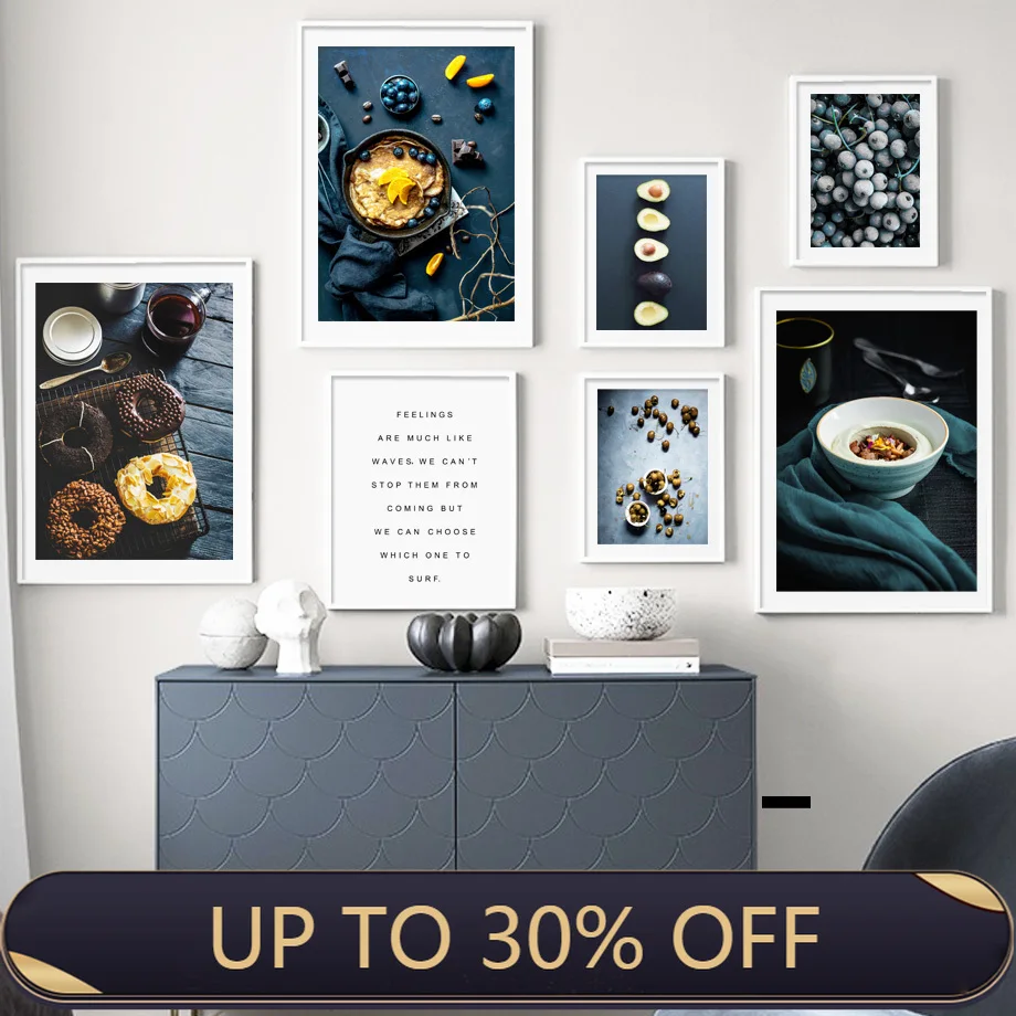 Donut Blueberry Orange Avocado Wall Art Print Canvas Painting Food Nordic Posters And Prints Fruit Pictures For Kitchen | Дом и сад