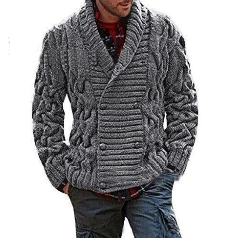 ZOGAA, мужские свитера, пальто, зима, утолщенные, одноцветные, твист, свитера, куртка, повседневная, теплая, Вязанная, двубортный джемпер, мужские пальто