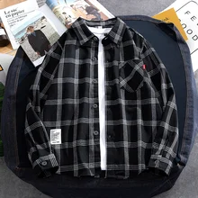 Camisas masculinas xadrez estilo literário casual sub moda 2021 outono novo estilo universitário solto grande camisa de mangas compridas