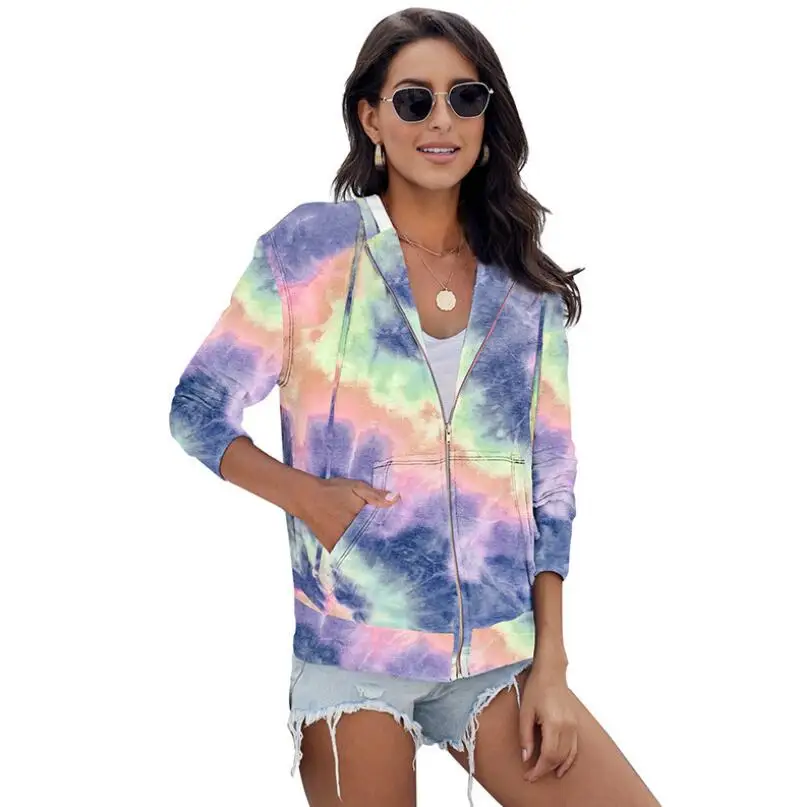 

Fashion Design Long Sleeve Women's Hooded Pocket Zipper Front Hooded Sweatshirt Jacket 5 Colors