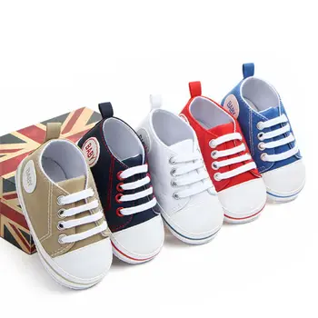 

Soft Sole Newborn Baby Boy Girl Solid Canvas Pre-Walker White Crib Shoes Sneakers 0-18 Months