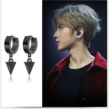 

2020 Korea Punk Earrings Triangle Pendant Black Stainless Steel for men Hiphop Fashion Couple Jewelry Accessories Gift