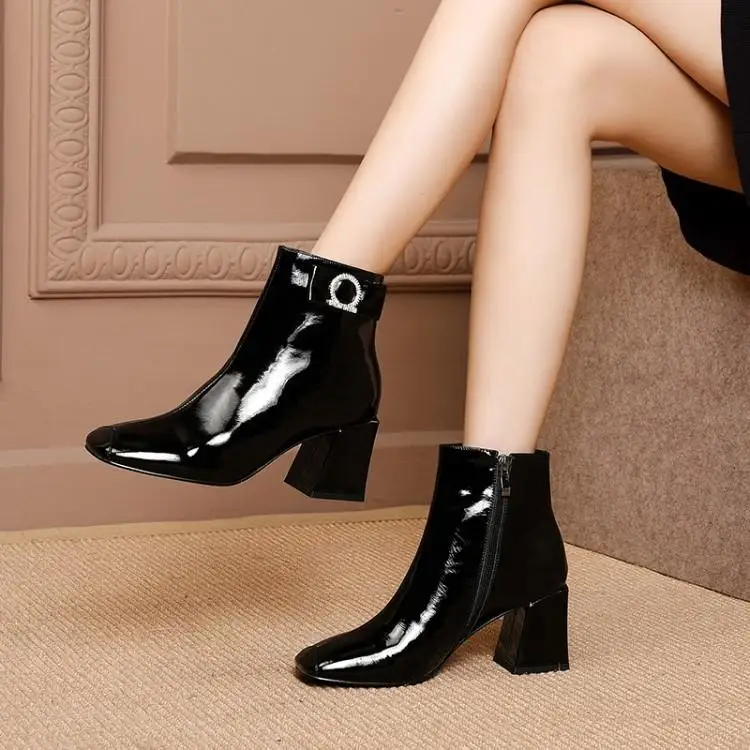 

Female high-heeled shoes thick with short boots shoes women short tube single Martin boots head layer cowhide boots
