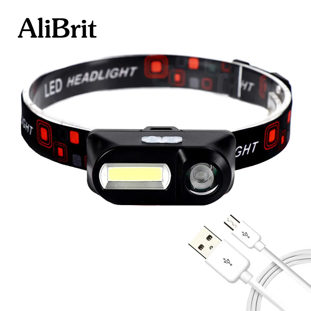 

D20 AliBrit Portable mini XPE+COB LED Headlamp USB charging Outdoor camping Fishing headlights flashlight torch head light lamp