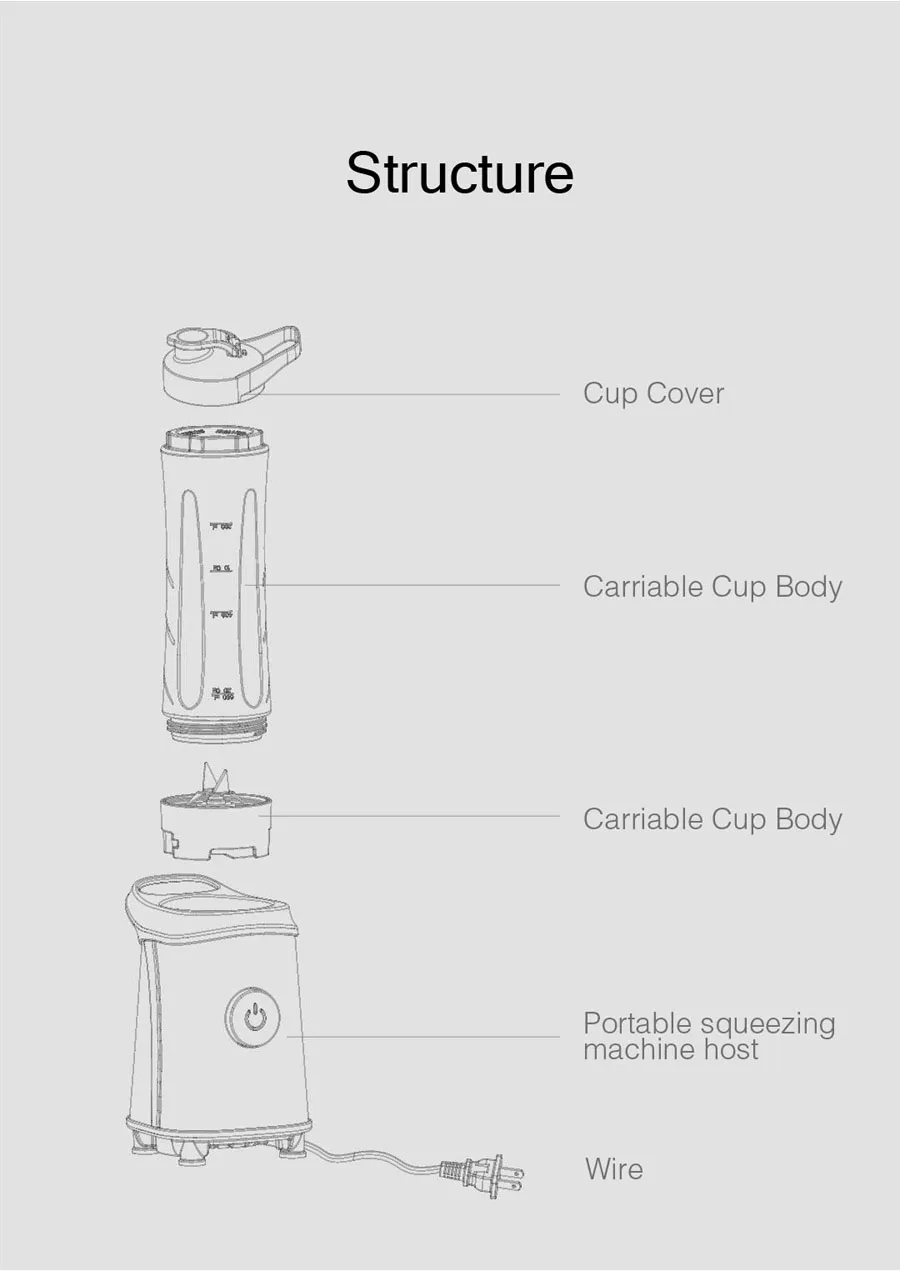 QCOOKER портативный Электрический миксер Профессиональный смузи соковыжималка для фруктов и овощей кухонный комбайн с 2 чашками