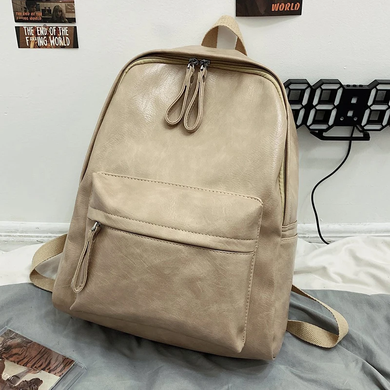 

Solid Color PU Leather Backpacks For Women 2021 Fashion Female Backpack Ladies Back Pack For School Teenagers Girls Boys