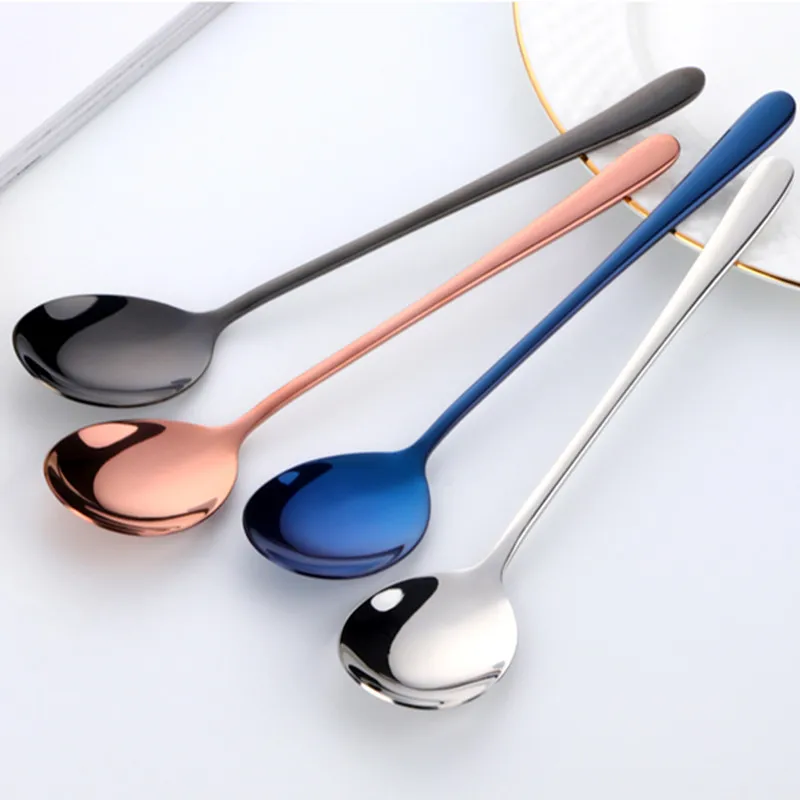 Spoons Serving Dining Korean Long Handle Stainless Steel For Dessert Ice Scoop Kitchen Rice Salad