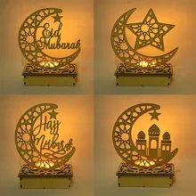 

DIY EID Wooden Craft Hajj Eid Mubarak LED Light Decorations For Home Islamic Muslim Party Handmade Kareem Ramadan Ornament