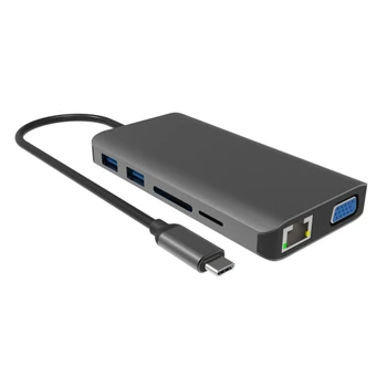 

Type-C HUB 11 in 1 Multifunctional Docking Station for VGA+HDMI+USB3.0/2.0+RJ45+TF/SD+3.5mm+PD