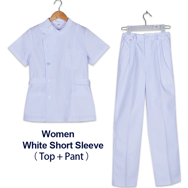 Clearance Scrub Set Uniform Solid Color Workwear Scrubs Uniforms Round Neck Women Men Working Suit Beautician Outfit Top Pant