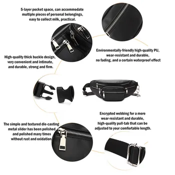 

JODIMITTY Pu Leather Zip Pouch Women Waist Bag Fashion Belt Chest Bag Travel Money Phone Bag For Ladies Female Luxury Funny Pack