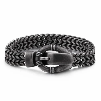 

Punk Belt Buckle Charm Bracelets For Men 23cm Stainless Steel Brushed Matte Chain Link Bracelets Biker Jewelry Accessory