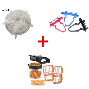 

Multifunctional peeling knife vegetable and fruit stainless steel blade slicer silicone sealing cover kitchen tool set