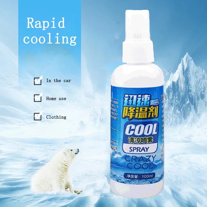 

100ml Quickly Cooling Agent Aroma Clothes Vehicle Ice Spray Summer Refrigerant For Clothes Car Seats Air Cooling Agent