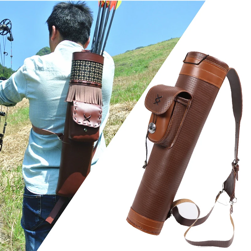 

Brown Arrows Bag Archery Traditional Back 24pcs Arrow Accessories Hunting Bow Shooting Bowstring Archery Belt Bag Strong