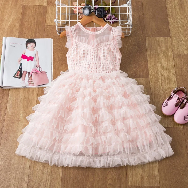 2021 Brand Summer Kids Princess Dress For Girls Sleeveless Sequines Girl Evening Party Toddler Baby Clothes 3Y-8Y | Детская одежда и