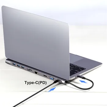

USB Type C HUB to 3.0 USB HDMI RJ45 VGA USB HUBs for MacBook Pro Accessories USB Splitter Multi 10 Ports USB C HUB Hot Selling