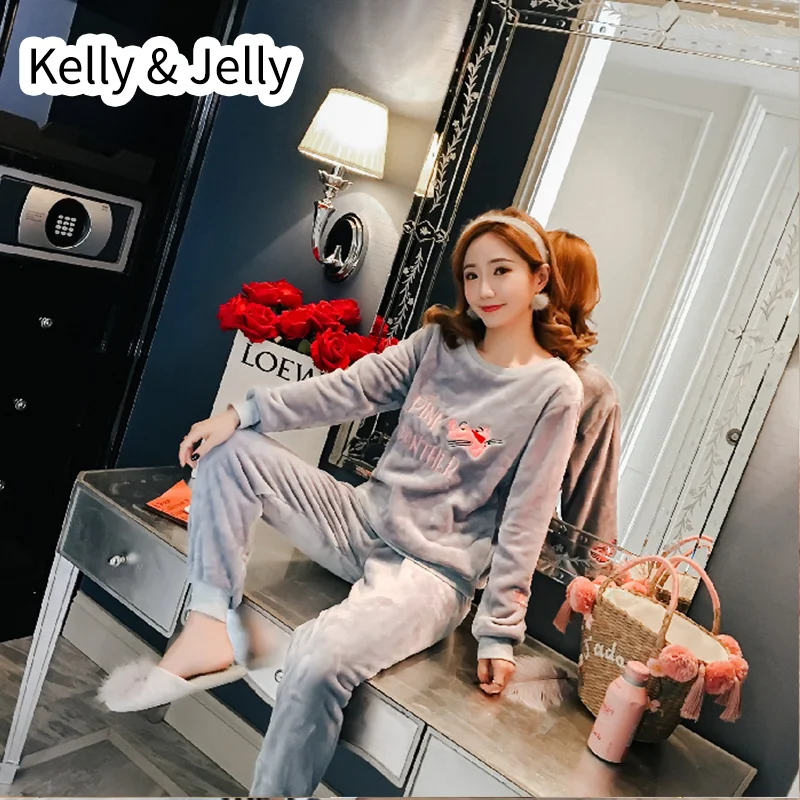 

Flannel Pyjamas Sweet Cartoon Pyjamas Suit Fall and Winter Lovely Student Pink Panther Long Sleeve Suit Home Suit