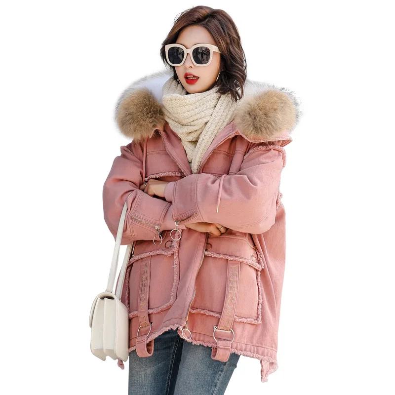 

Long Parka Coat Women 2023 Winter New Denim Down Jacket Coats Female Thicken Warm Down Coats Ladies Raccoon Fur Hooded Overcoat