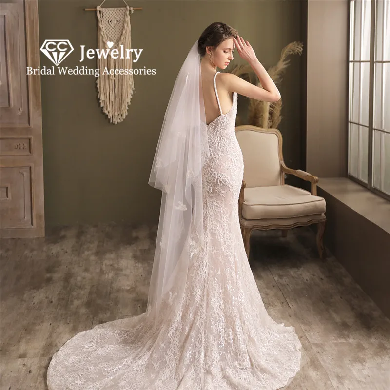 

CC Veils for Women Wedding Accessory Bridal Hairwear Engagement Jewelry 100% Handmade Appliqued Waltz Veil Exquisite Party V822