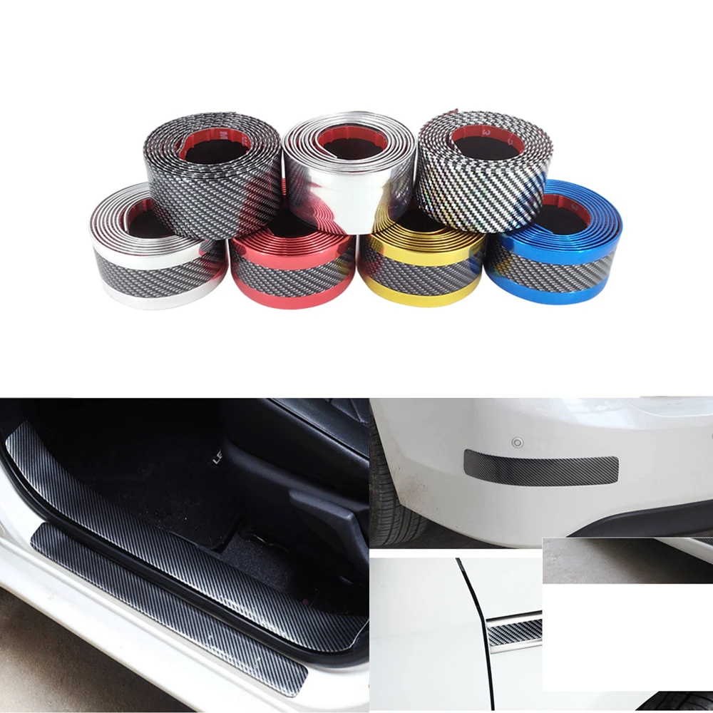 

Vehicle Carbon Fiber Rubber Door Sill Scuff Protector Rear Bumper Trim Strip Guard For Car Styling Mouldings Accessories Sticker