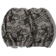 Outono camisola masculina de impressão completa novo casal camisola dos desenhos animados urso maré marca camisola em torno do pescoço pulôver