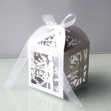 50 шт. коробки для конфет жениха и невесты с лазерной огранкой, подарочные коробки для сладостей, подарочные коробки с лентой для свадьбы, помолвки, вечерние принадлежности