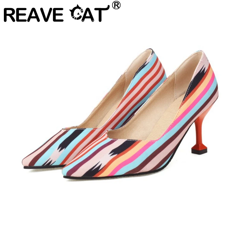 

REAVE CAT Pointed Toe Pumps Stiletto Heels PU Leather Shallow Dress Shoes Wedding High Heels Large Size 32-48 F1660