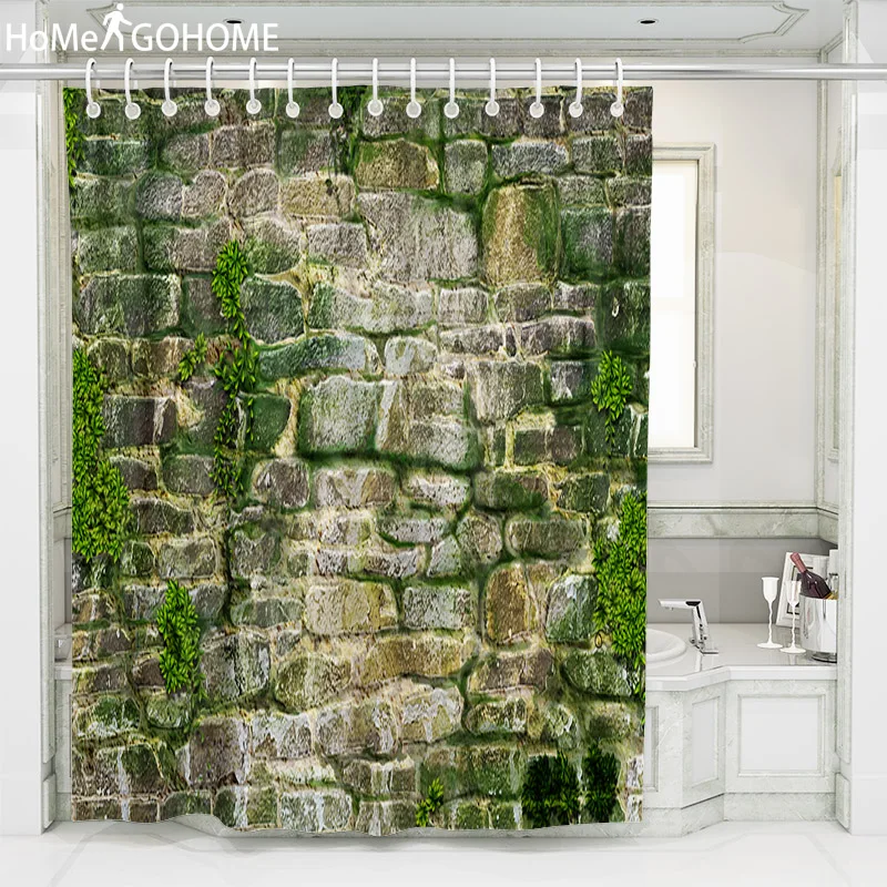 

3D Stone Bricks Shower Curtains Bathroom Curtain Seaweed Green Bohemian Fabric Bath Curtain Large cortinas de bano douchegordijn