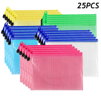 

25Pcs Plastic A4 Grid File Folder Business Document Organizer Zipper Bag Office School Pencil Storage Bags Stationery #0911