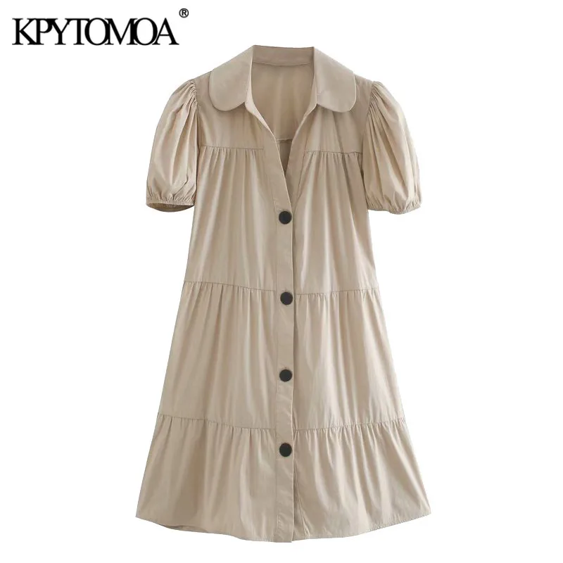 KPYTOMOA Women 2020 Chic Fashion Button-up Loose Mini Dress Vintage Lapel Collar Puff Sleeves Female Dresses Vestidos Mujer KPYTOMOA Women 2020 Chic Fashion Button-up Loose Mini Dress Vintage Lapel Collar Puff Sleeves Female Dresses Vestidos Mujer