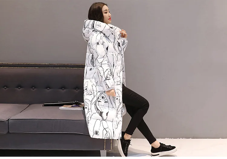 Exta-длинная хлопковая стеганая одежда, женская новая стильная зимняя приталенная плотная пуховая куртка в Корейском стиле, хлопковая стеганая одежда