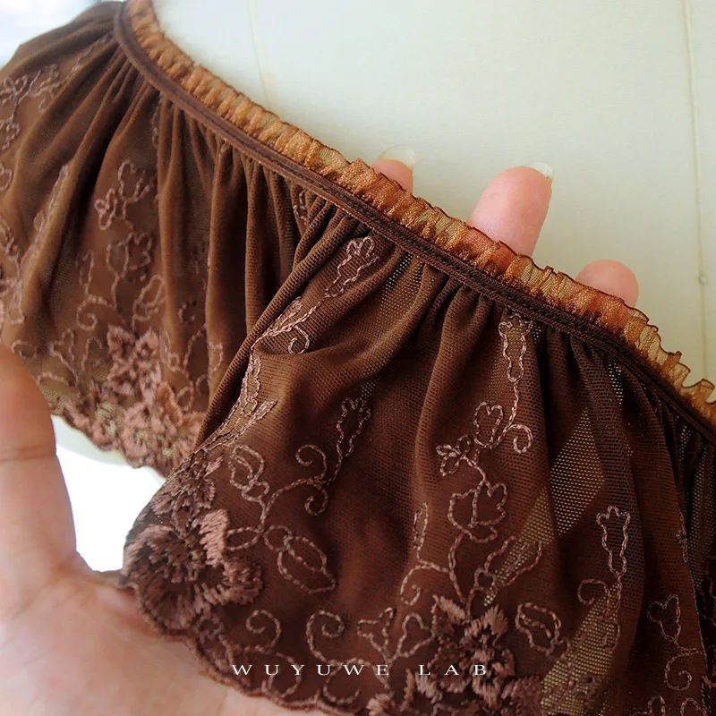 1 미터 갈색 꽃 자 수 부드러운 탄성 레이스 패브릭 트림 넓은 11cm Neckline 밑단 DIY 수동 소재 의류 액세서리
