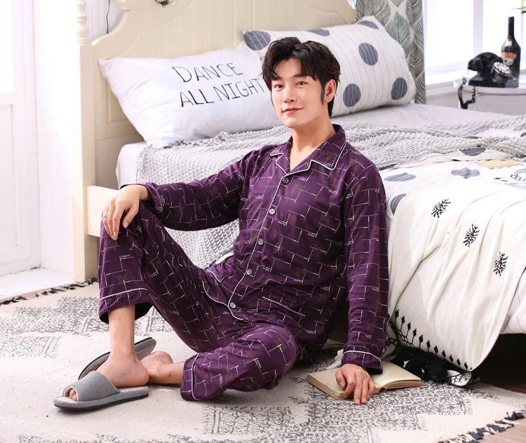 red and black pajama pants 2021 New Autumn Long Sleeve Print Pajama Sets for Men Korean Outfits Sleepwear Suit Pyjama Male Loungewear Homewear Home Clothes mens cotton pajama pants