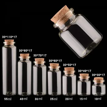 

100pcs 10/15/20/25/30/40/50/55/60ml Glass Jars Cork Stopper Ornaments DIY Glass Containers Bottles For Holiday Wed Home Decor