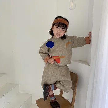 

Girl Sweater with Shorts Autumn Winter Children Clothing Korean-Style Girl Sweater Set Cartoon Two-Piece Set for Boys and Girls
