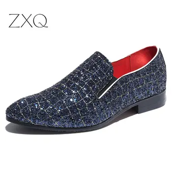 

Designer Leather Dress Men Shoes Luxury Brand Sequins Fashion Ballroom New Italian Party Shoes For Men Big Size 38-48