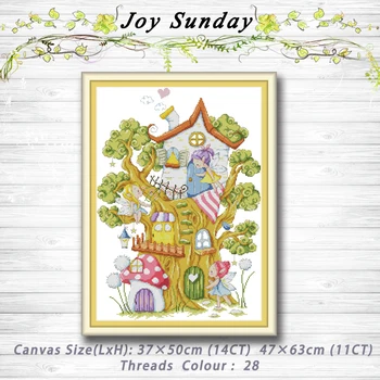 

Tree elves cartoon girl decor Patterns 14CT 11CT Counted Cross Stitch Sets embroidery sets Needlework kits Home decor