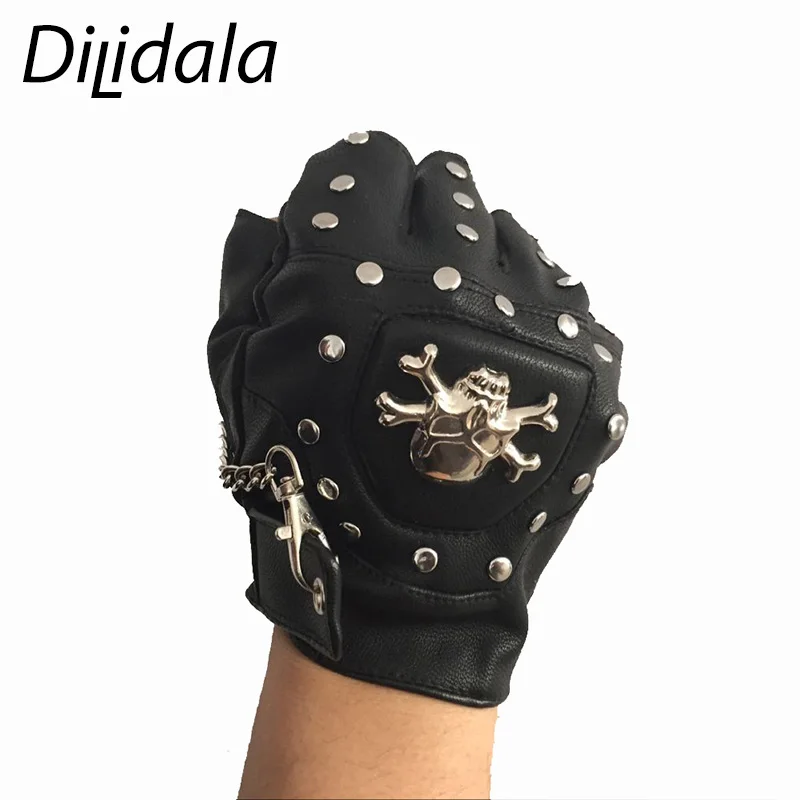 Dilidala, металлические перчатки, крутые, на пол пальца, с черепом, ПУ перчатки, модные, в стиле панк, перчатки для хип-хопа, высокое качество и тонкое мастерство