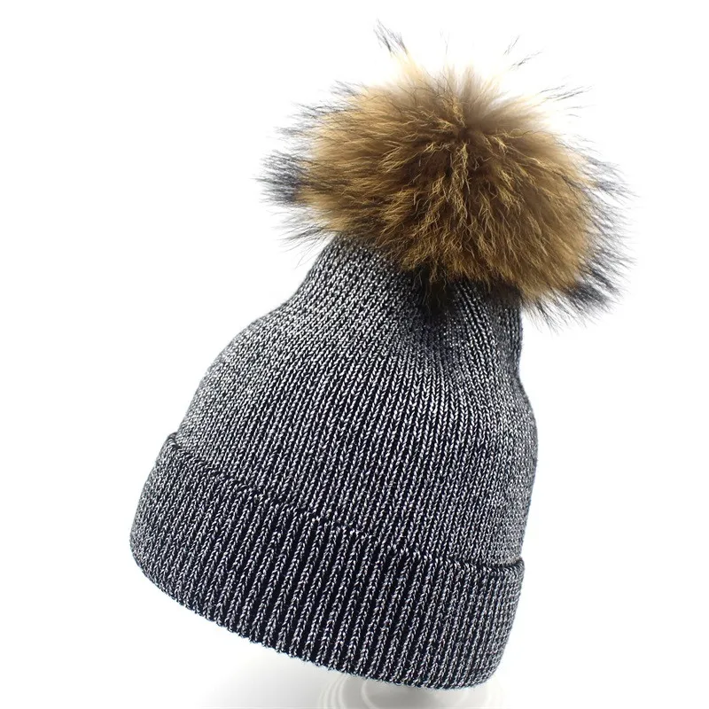 Новинка, модные шапки с натуральным мехом, шапочки с помпоном, шапки skullies, женская зимняя шапка, вязаные шапки touca beanie - Цвет: black