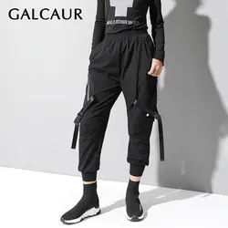 GALCAUR Уличная Стиль шаровары для женщин Высокая талия эластичные нерегулярные осенние брюки длиной до щиколотки Мода 2019 одежда Tide