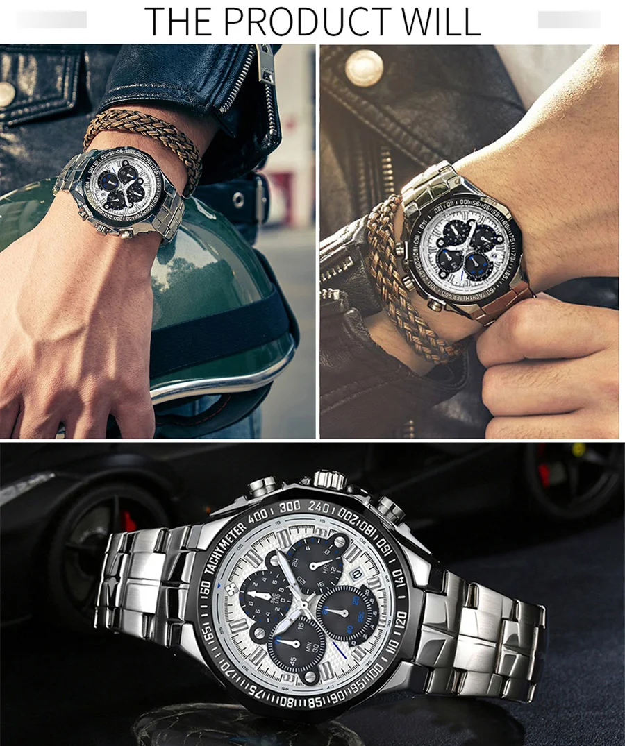 2021 WWOOR Men's Watch Top Brand Luxury Black Wrist watch Fashion Sports Chronograph steel Quartz Men Watches Relogio Masculino